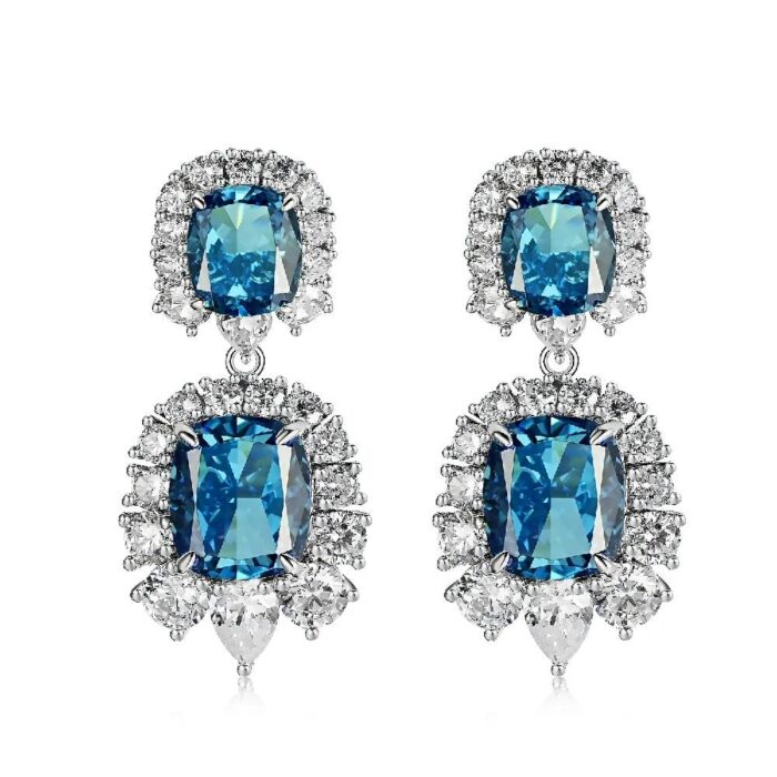 925 Silver Blue Cubic Zirconia Earrings E0042B - Image 1