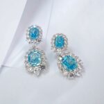 925 Silver Blue Cubic Zirconia Earrings E0042B - Image 5