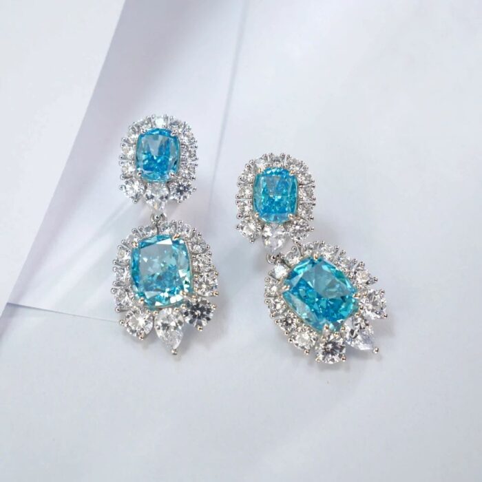 925 Silver Blue Cubic Zirconia Earrings E0042B - Image 5