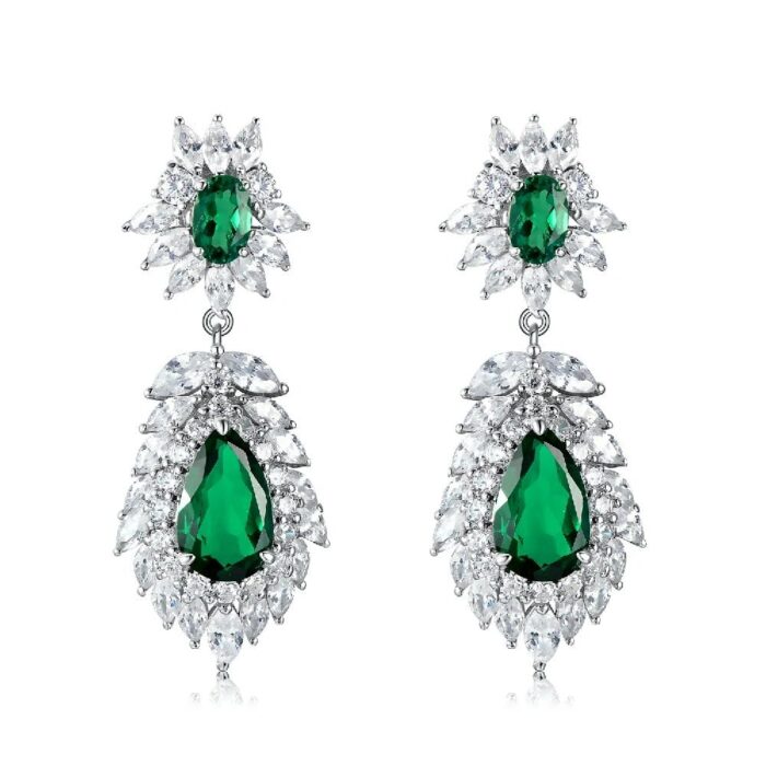 925 Silver Lab-Created Emerald Earrings - Model E0072 - Image 1