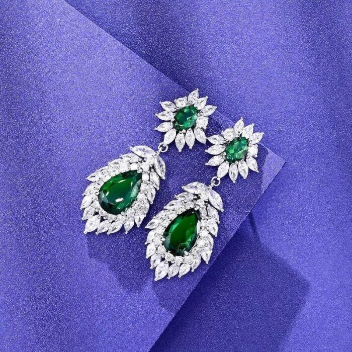 925 Silver Lab-Created Emerald Earrings - Model E0072 - Image 5