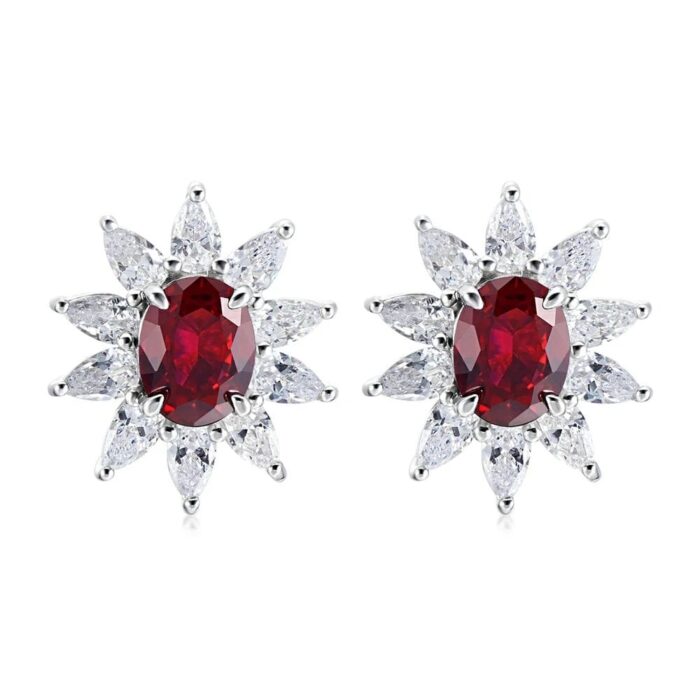 925 Silver Cultured Ruby Earrings E0074—1 - Image 1