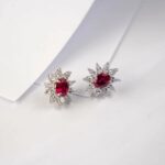 925 Silver Cultured Ruby Earrings E0074—1 - Image 2
