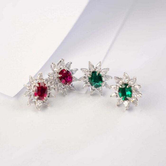 925 Silver Cultured Ruby Earrings E0074—1 - Image 5