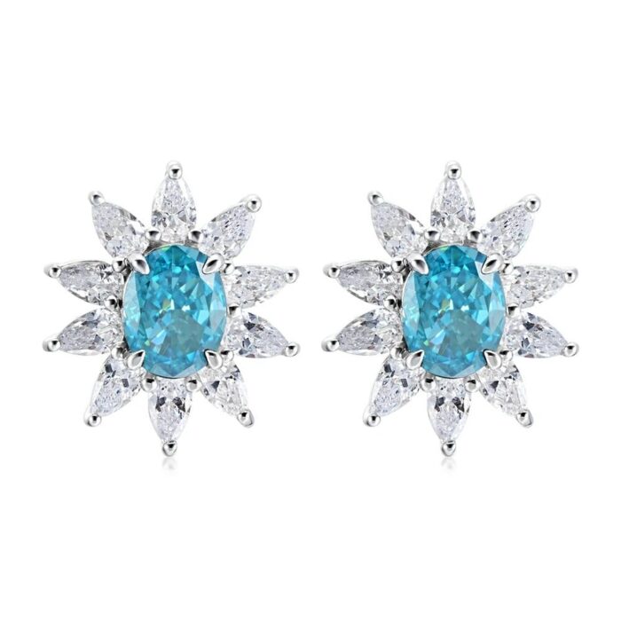 925 Silver Blue Cubic Zirconia Earrings E0074-2 - Image 1