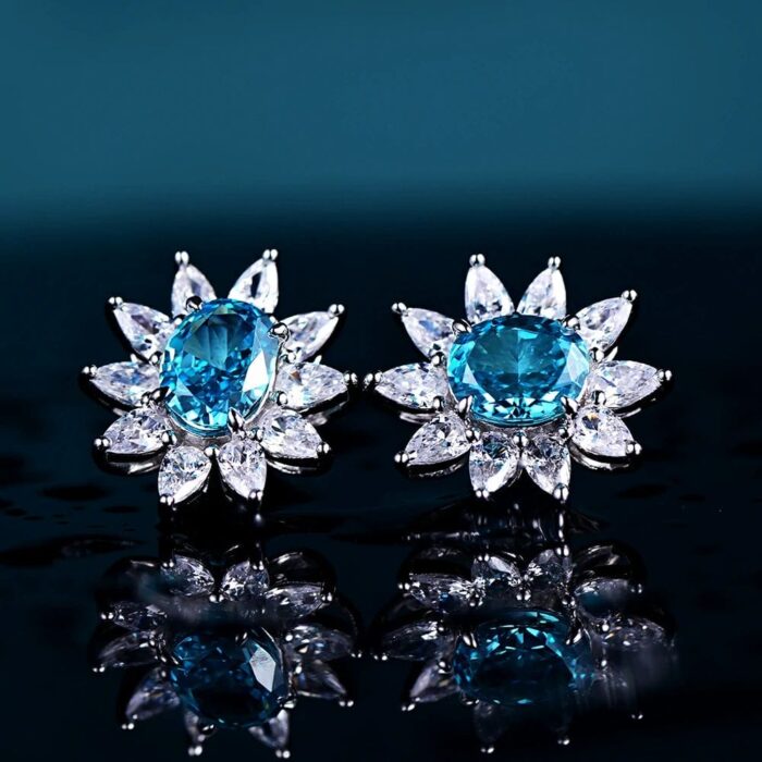 925 Silver Blue Cubic Zirconia Earrings E0074-2 - Image 2