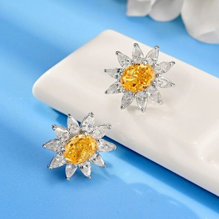 925 Silver Yellow Cubic Zirconia Earrings E0074-3 - Image 2