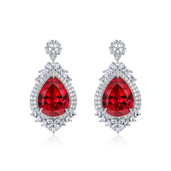 925 Silver Ruby Earrings - Model E0166R - Image 1