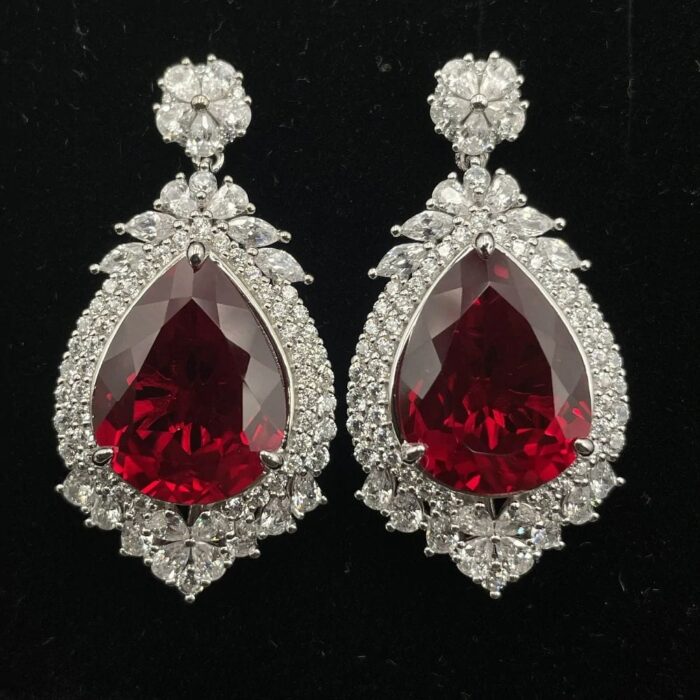 925 Silver Ruby Earrings - Model E0166R - Image 2
