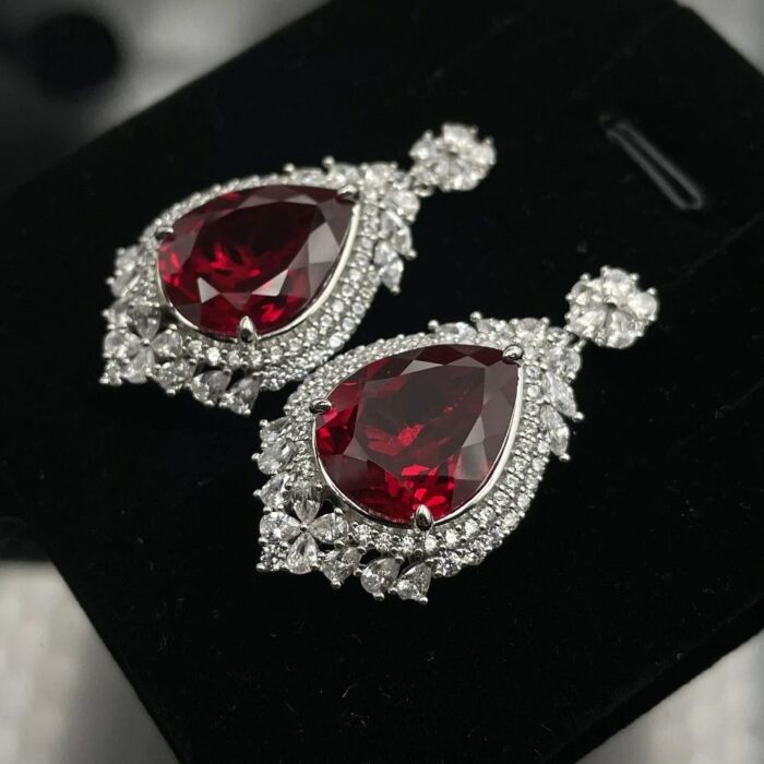925 Silver Ruby Earrings - Model E0166R - Image 3
