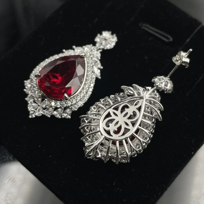 925 Silver Ruby Earrings - Model E0166R - Image 4