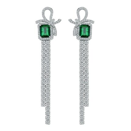 925 Silver Lab-Created Emerald Earrings - Model E-019