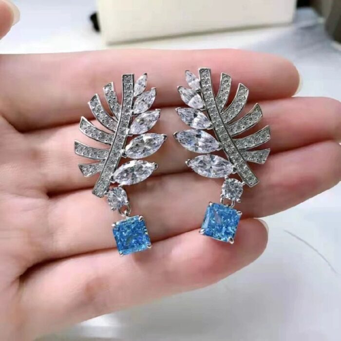 925 Silver Blue Cubic Zirconia Earrings E-038B - Image 4