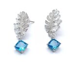 925 Silver Blue Cubic Zirconia Earrings E-038B - Image 2