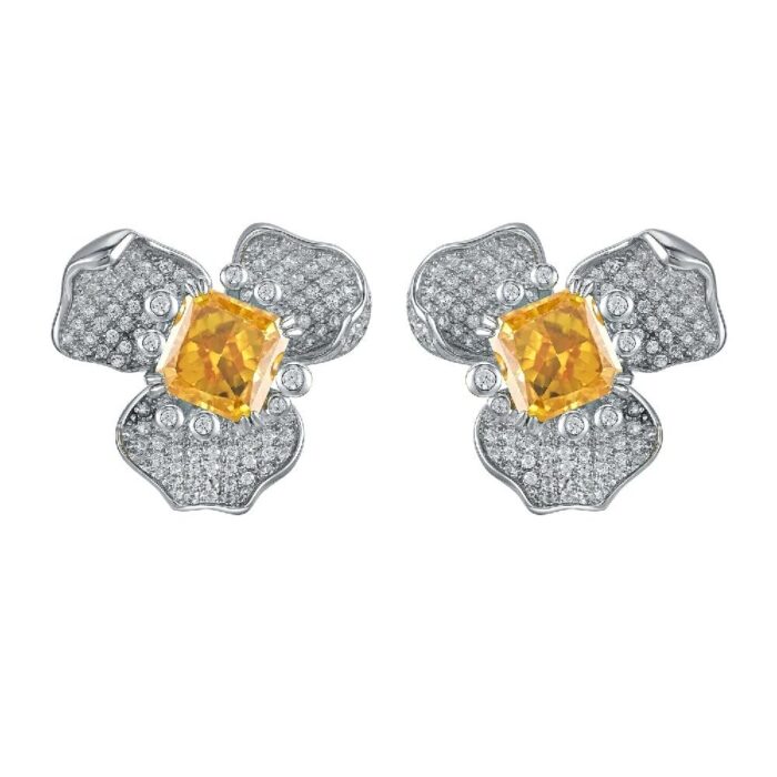 925 Silver Yellow Cubic Zirconia Earrings E-040Y - Image 1