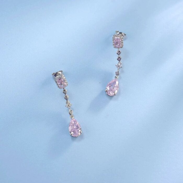 925 Silver Pink Cubic Zirconia Earrings E0625F - Image 4