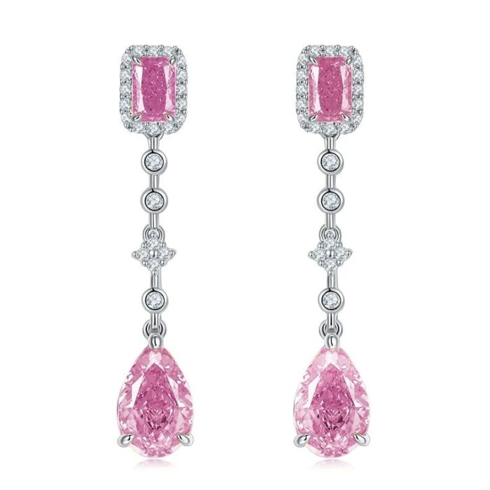 925 Silver Pink Cubic Zirconia Earrings E0625F - Image 1