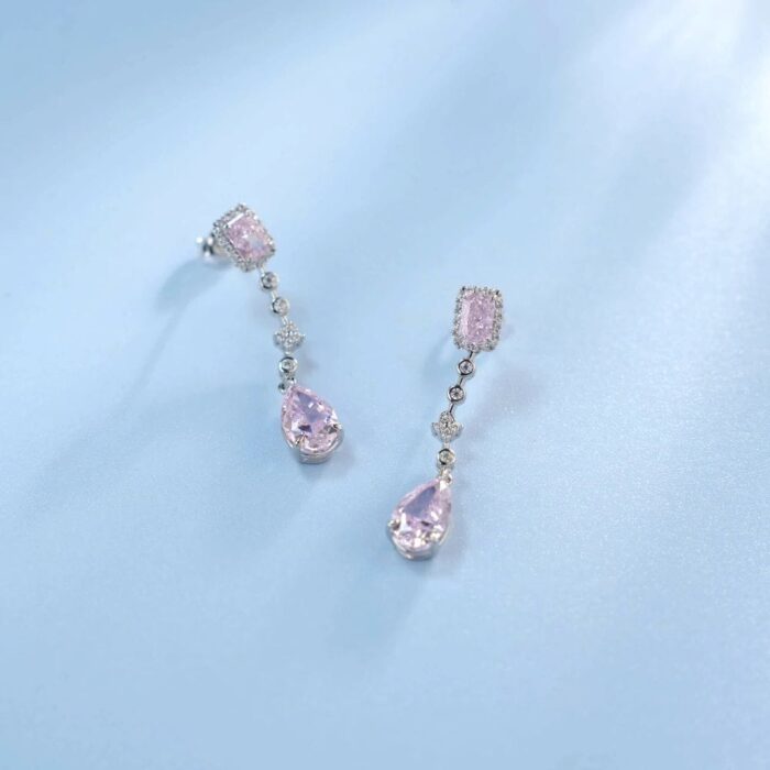 925 Silver Pink Cubic Zirconia Earrings E0625F - Image 3