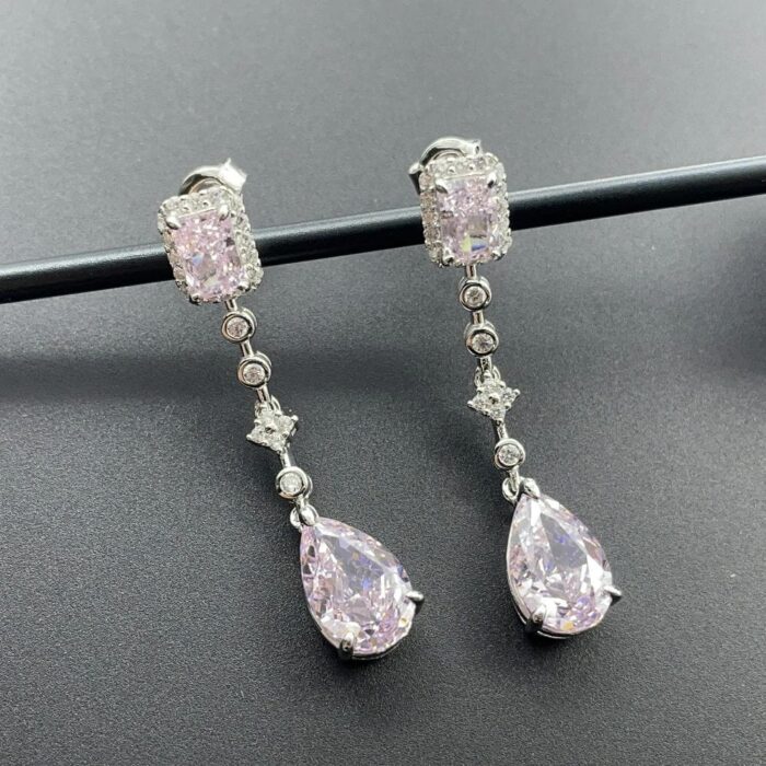 925 Silver Pink Cubic Zirconia Earrings E0625F - Image 6