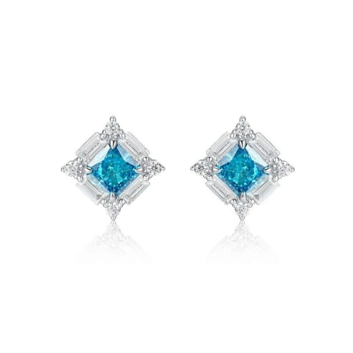 925 Silver Blue Cubic Zirconia Earrings E0643B - Image 1