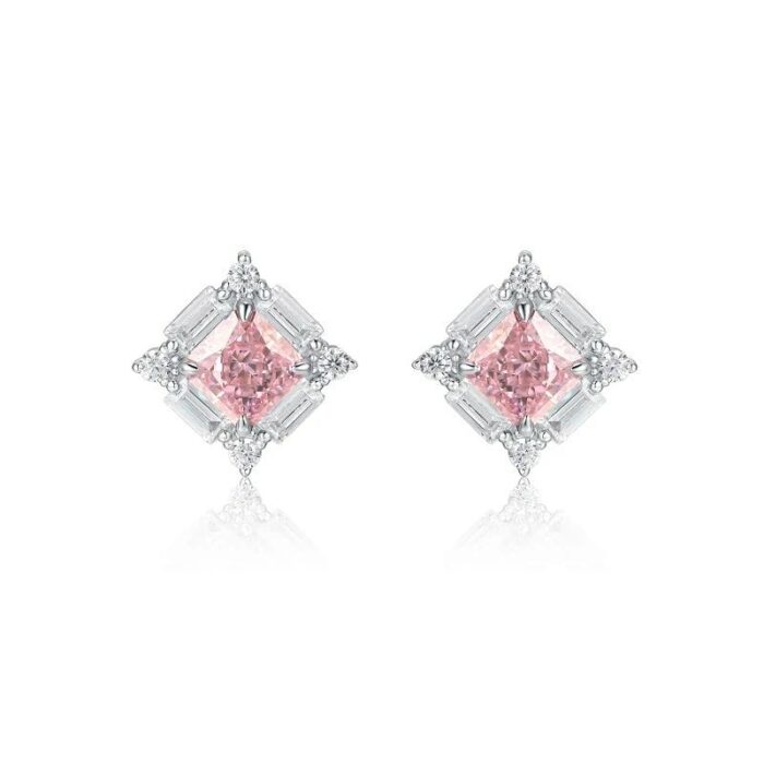 925 Silver Pink Cubic Zirconia Earrings E0643F - Image 1