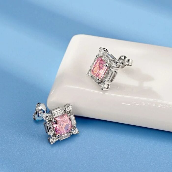 925 Silver Pink Cubic Zirconia Earrings E0643F - Image 2