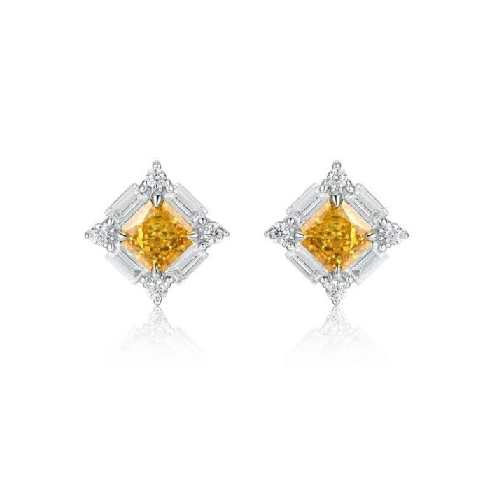 925 Silver Yellow Cubic Zirconia Earrings E0643Y - Image 1