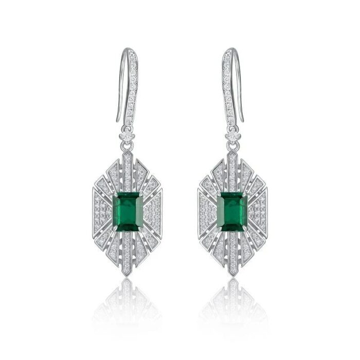 925 Silver Lab-Created Emerald Earrings - Model E0676 - Image 1