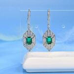 925 Silver Lab-Created Emerald Earrings - Model E0676 - Image 2