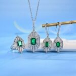 925 Silver Lab-Created Emerald Earrings - Model E0676 - Image 3