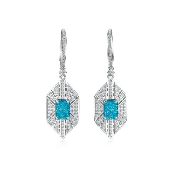 925 Silver Blue Cubic Zirconia Earrings E0676B - Image 1
