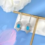 925 Silver Blue Cubic Zirconia Earrings E0676B - Image 2