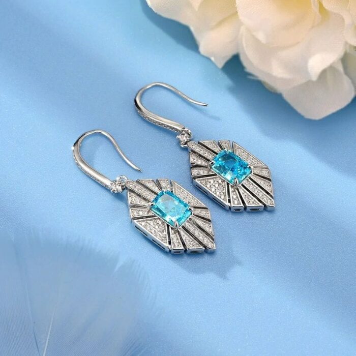 925 Silver Blue Cubic Zirconia Earrings E0676B - Image 3