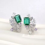 925 Silver Lab-Created Emerald Earrings - Model E0692 - Image 3
