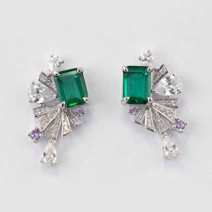 925 Silver Lab-Created Emerald Earrings - Model E0692 - Image 4