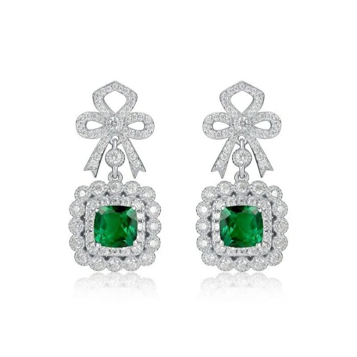 925 Silver Lab-Created Emerald Earrings - Model E0698 - Image 1