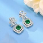 925 Silver Lab-Created Emerald Earrings - Model E0698 - Image 2