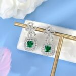 925 Silver Lab-Created Emerald Earrings - Model E0698 - Image 3