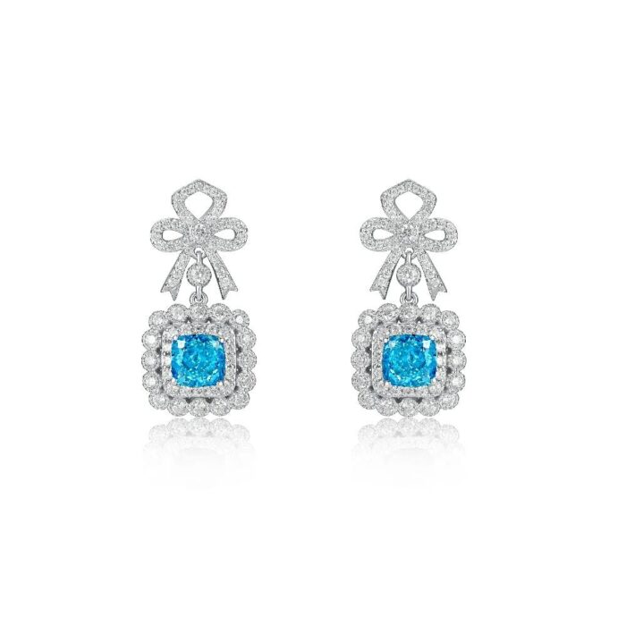 925 Silver Blue Cubic Zirconia Earrings E0698B - Image 1