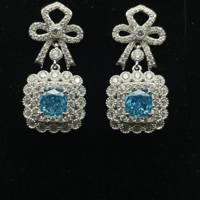 925 Silver Blue Cubic Zirconia Earrings E0698B - Image 3