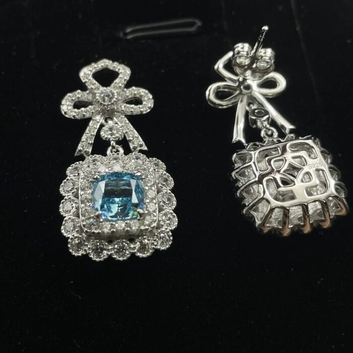 925 Silver Blue Cubic Zirconia Earrings E0698B - Image 4