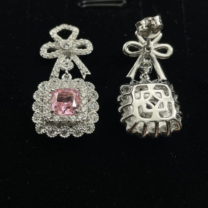 925 Silver Pink Cubic Zirconia Earrings E0698F - Image 4
