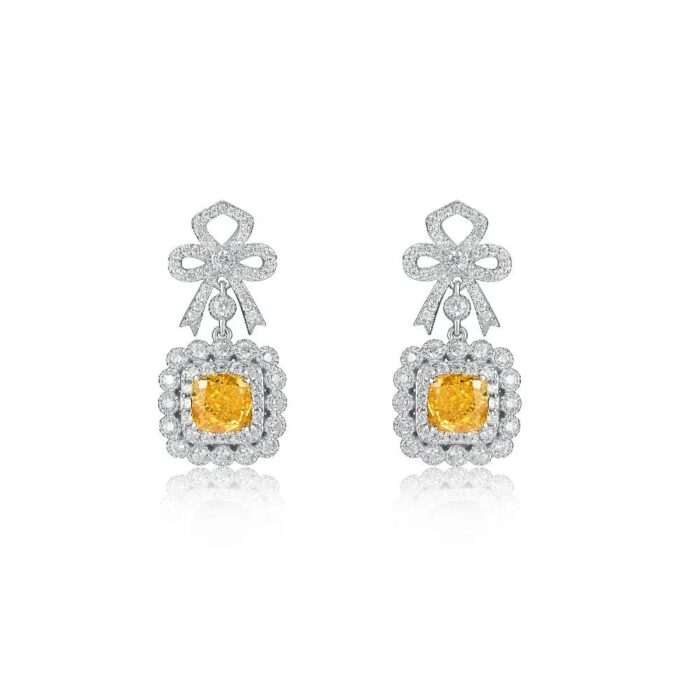 925 Silver Yellow Cubic Zirconia Earrings E0698Y - Image 1