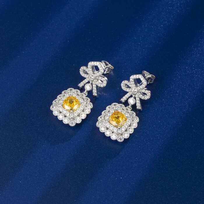 925 Silver Yellow Cubic Zirconia Earrings E0698Y - Image 2