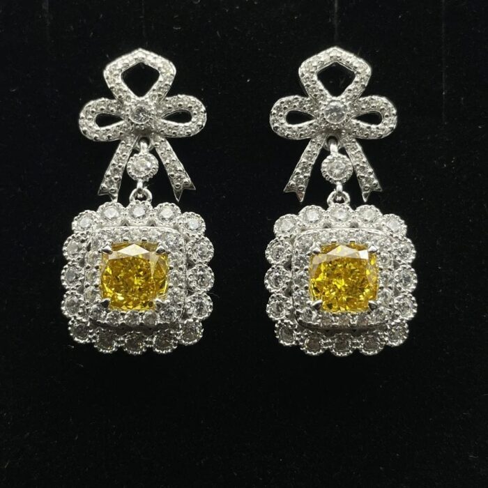925 Silver Yellow Cubic Zirconia Earrings E0698Y - Image 3