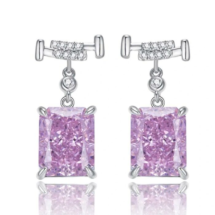 925 Silver Pink Cubic Zirconia Earrings E0756F - Image 1