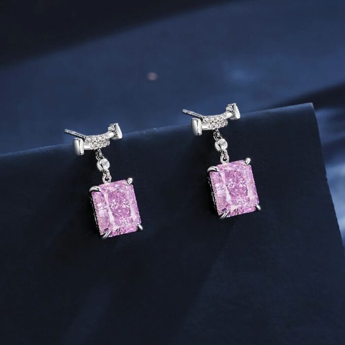 925 Silver Pink Cubic Zirconia Earrings E0756F - Image 2
