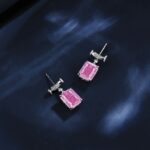 925 Silver Pink Cubic Zirconia Earrings E0756F - Image 3