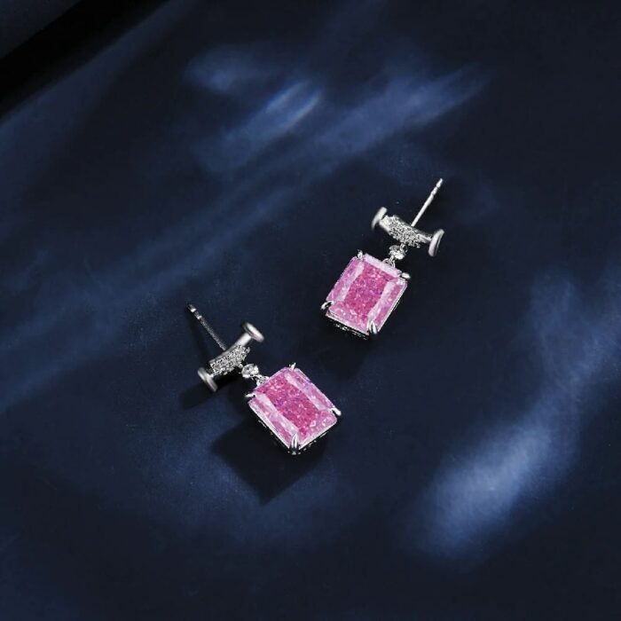 925 Silver Pink Cubic Zirconia Earrings E0756F - Image 3