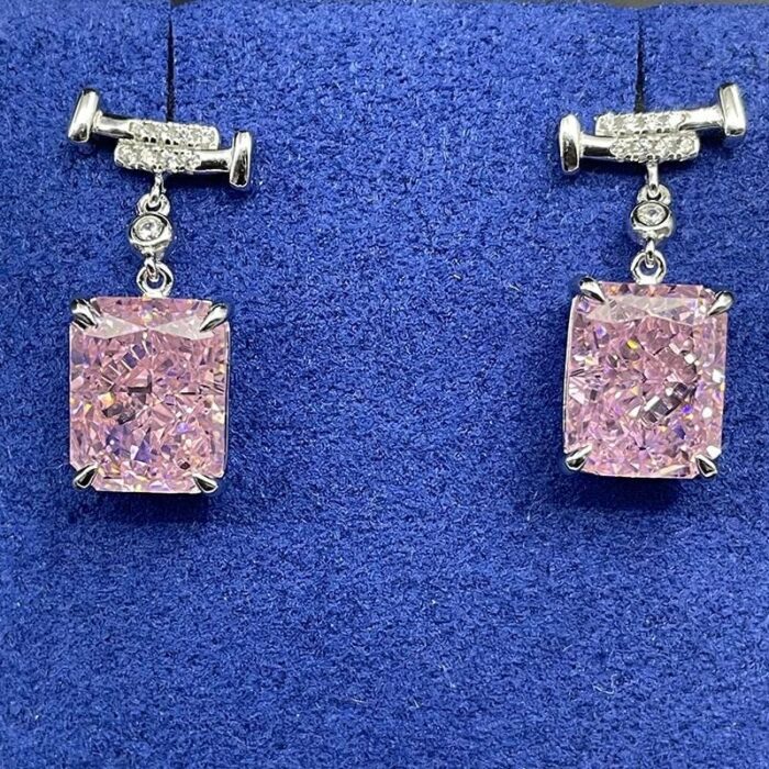 925 Silver Pink Cubic Zirconia Earrings E0756F - Image 4